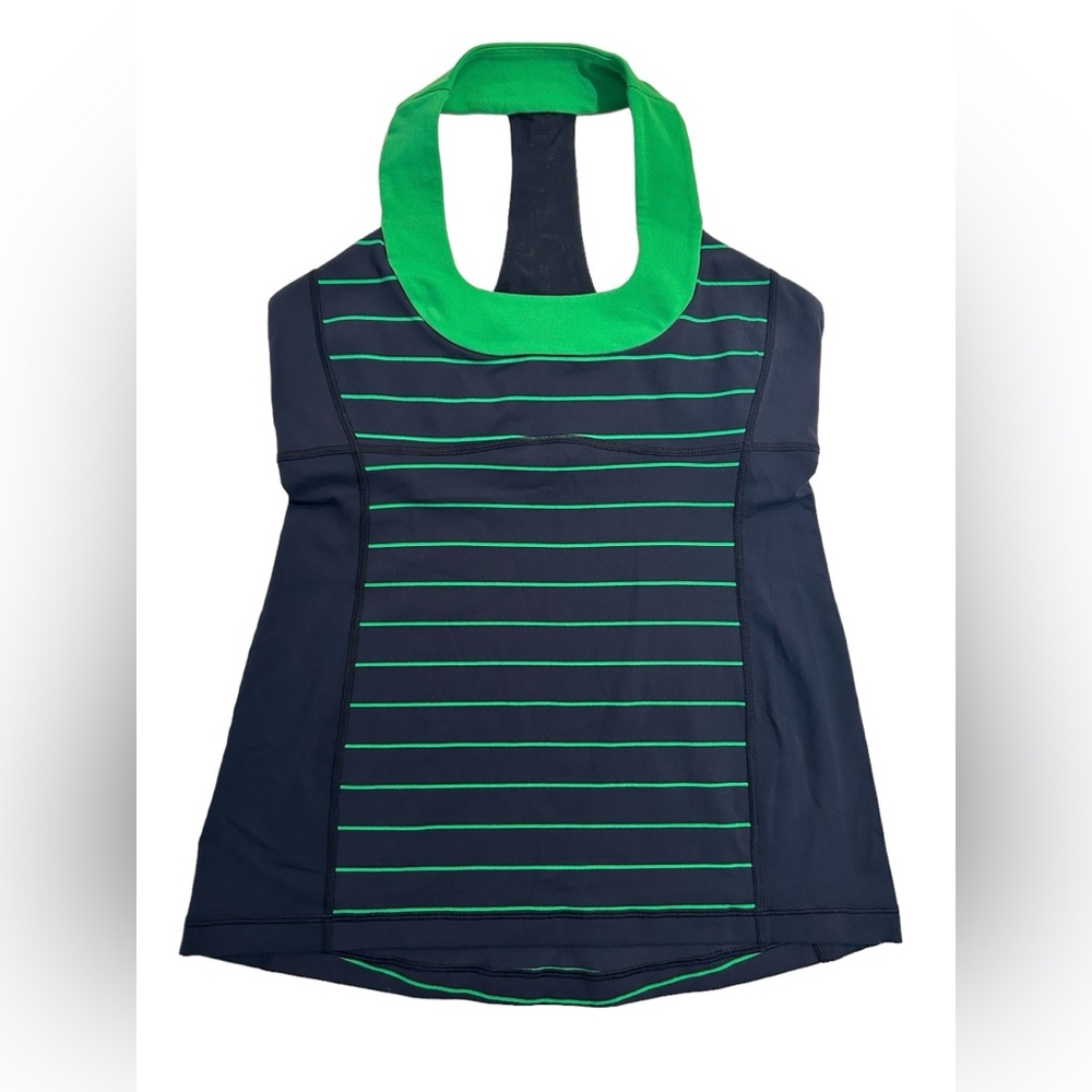 Lululemon Athletica Women's Large Scoop Neck Tank Luon Light Green Blue Stripes